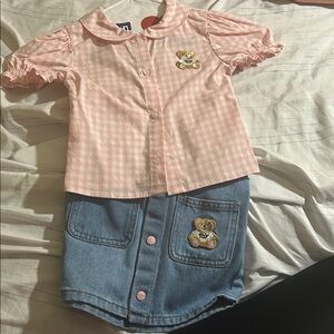 Pink Gingham Top and Denim Skirt Set